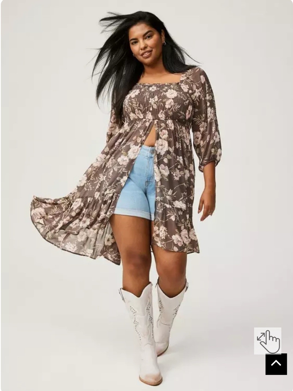 Torrid Chiffon Smocked Tunic Trompe L’oeil Floral Blouse Size  5